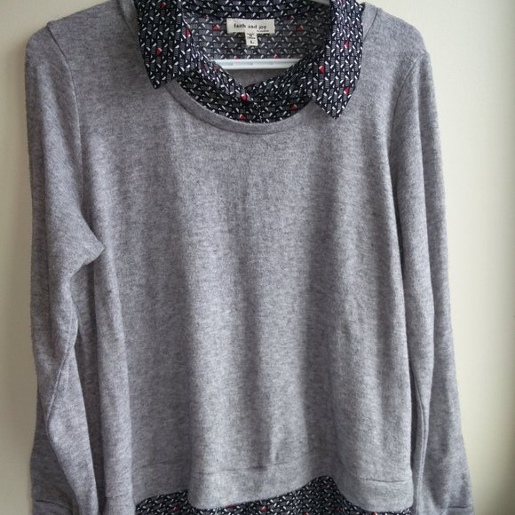 Faith and Joy Collar Gray Sweater, L - Picture 5 of 9